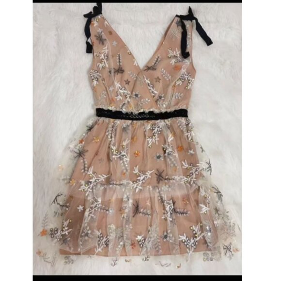 NWT Self-Portrait Star Embellished Mini Tiered Dress - Picture 2 of 7